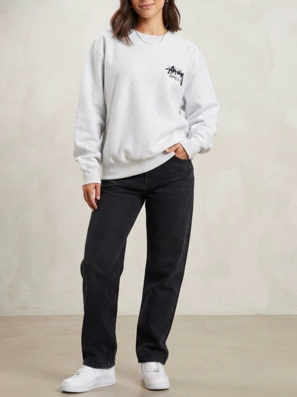 BNWT Honolulu Exclusive Stussy Light Gray Crewneck Sweater - Picture 2 of 5